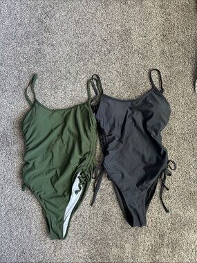 Women’s Scoop Neck One-Piece Swimsuit - Olive Green or Charcoal
